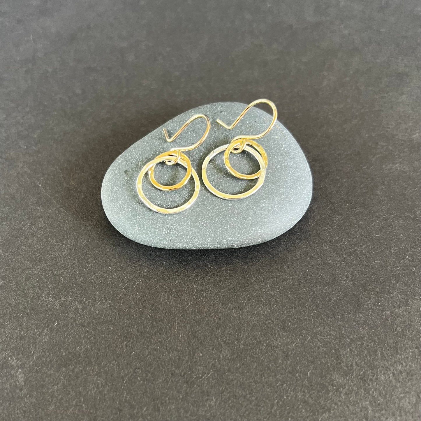 mixed metal linked hoop drop earrings