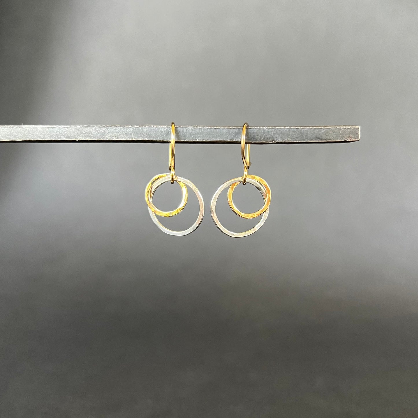 mixed metal linked hoop drop earrings