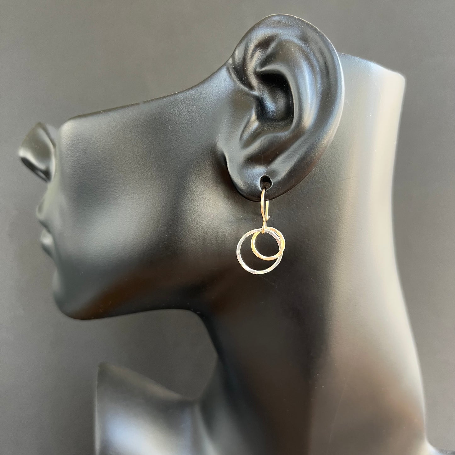 mixed metal linked hoop drop earrings