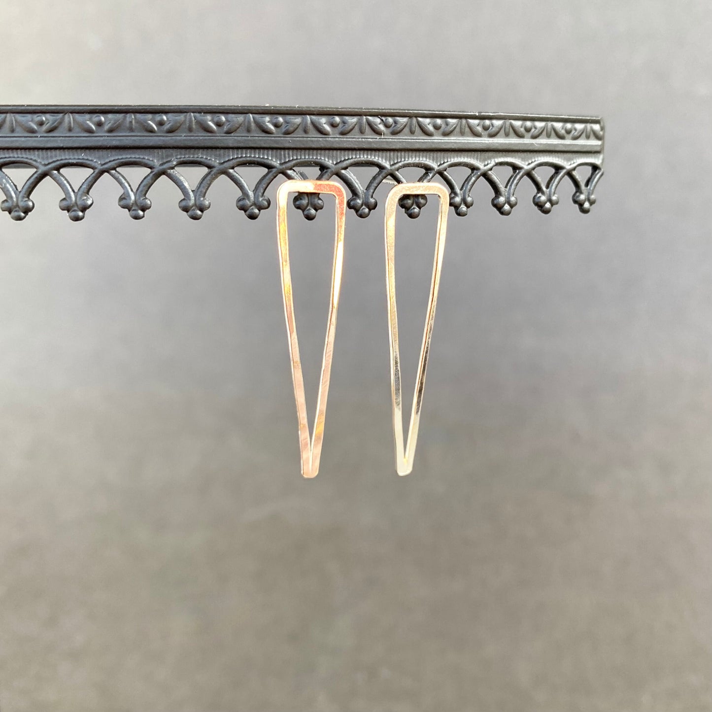 perfectly imperfect long triangle studs