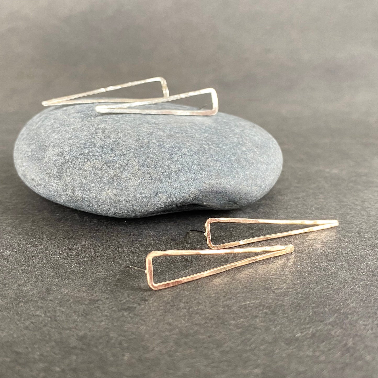 perfectly imperfect long triangle studs