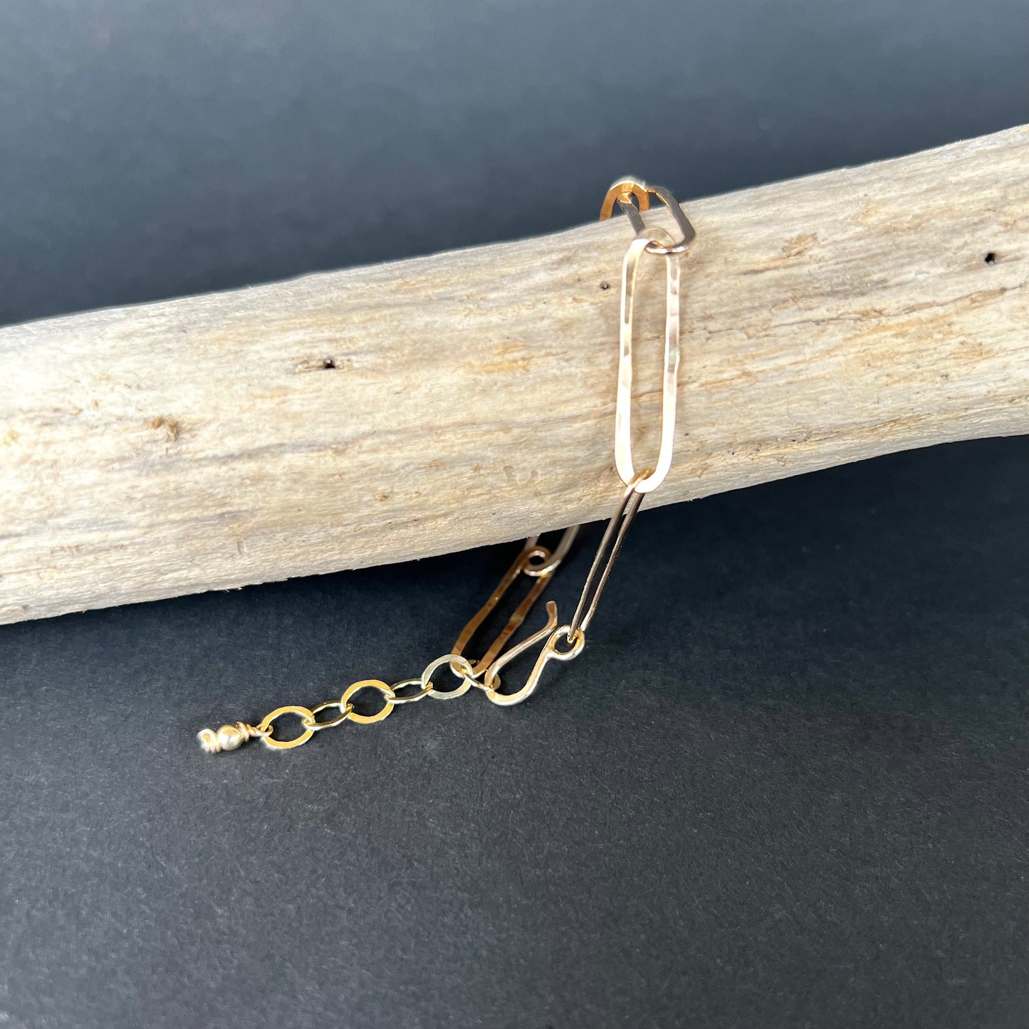 large scale hammered paperclip chain bracelet